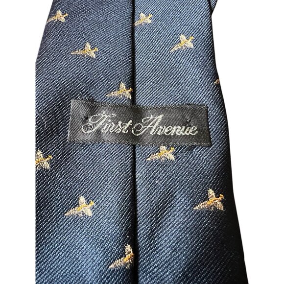 First Avenue Tie Pheasant Patterned Mens Poly/Silk Country Hunting Shooting Navy - Picture 6 of 8